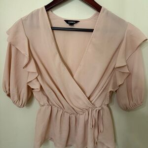 Express Flutter Sleeve Wrap Blouse in Pink